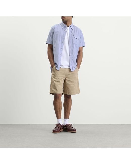 Beams Plus Blue Button Down Short Sleeve Oxford Shirt for men