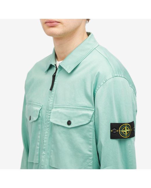 Stone Island Green Stretch Cotton Double Pocket Shirt Jacket for men