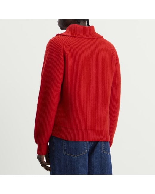 Jil Sander Red Wool Fisherman High Neck Jumper for men