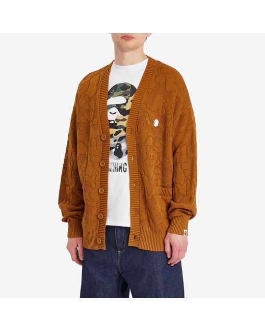 A Bathing Ape Brown Solid Camo Jacquard One Point Cardigan for men