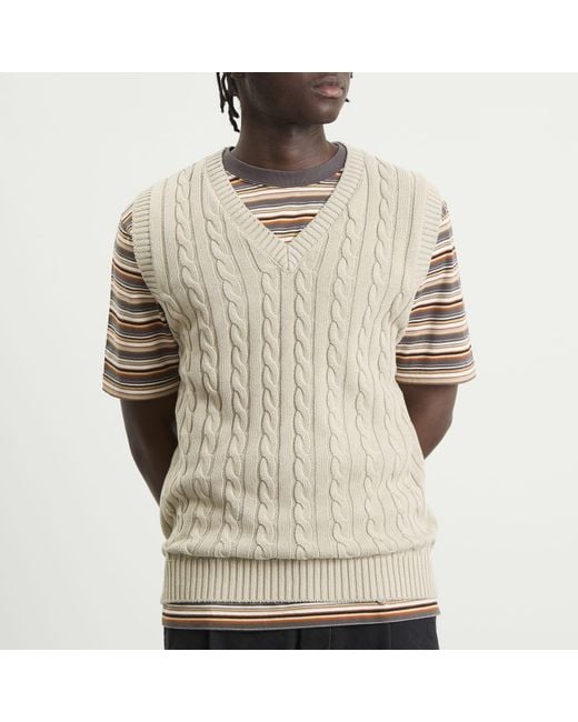 Beams Plus Natural Cable Knit Vest for men