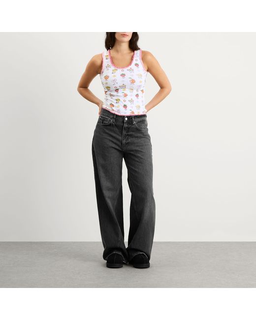 Casablanca Blue Pointelle Frill Tank Top
