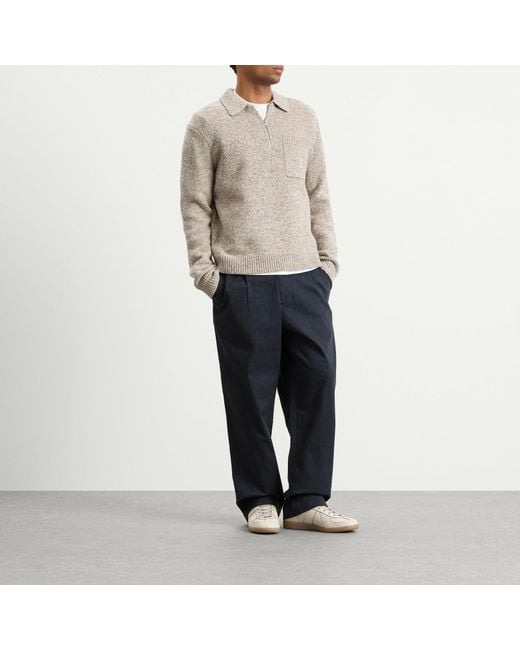 Wax London Gray Alpha Plain Stitch Zip Polo for men