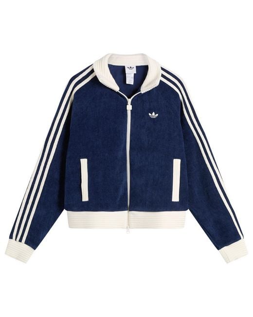 adidas Velour Knit Track Top in Blue | Lyst
