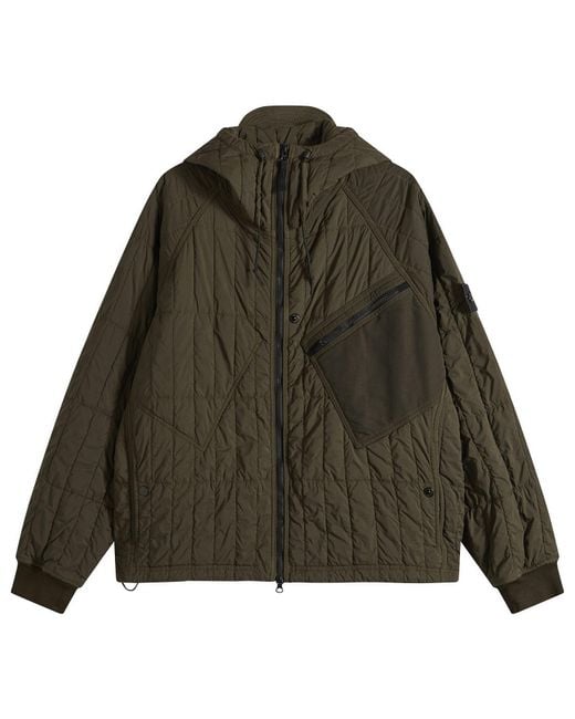 Stone Island Green Ultralight Nylon Quilted-Tc Hooded Jacket for men
