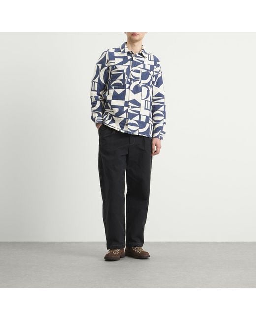 Wax London Blue Otto Geo Block Quilt Overshirt for men