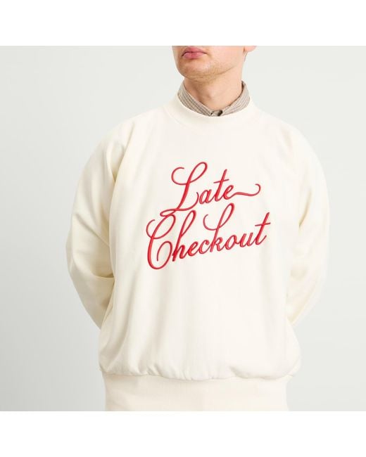 Late Checkout White Script Crewneck Sweatshirt for men