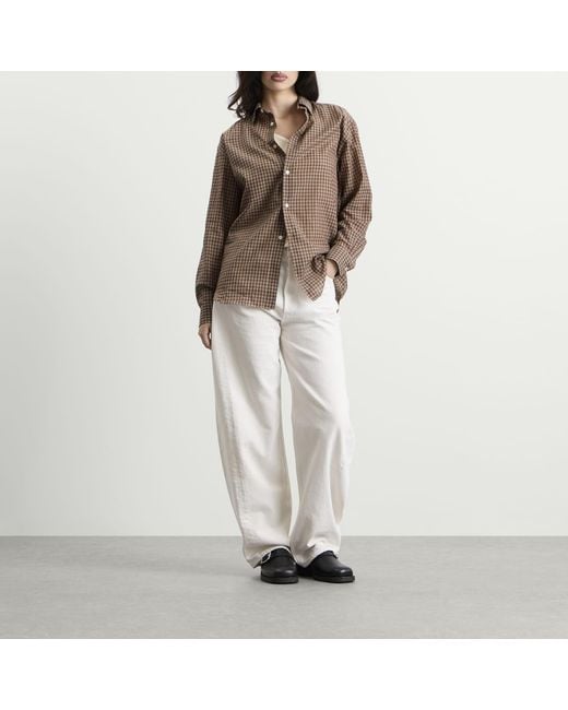 Auralee Brown Airy Light Cotton Check Shirt