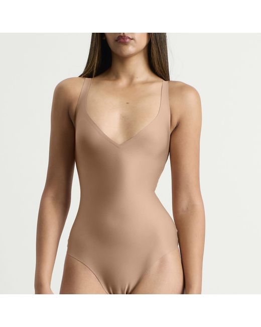 Skims Brown Unlined Plunge Thong Bodysuit
