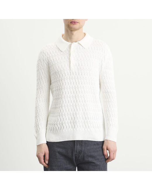 Carter Young White Cable Polo Sweater for men