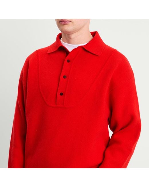 Jacquemus Red Wool Cashmere Knitted Polo for men