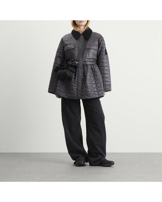 Ganni Gray Shiny Quilt Midi Jacket