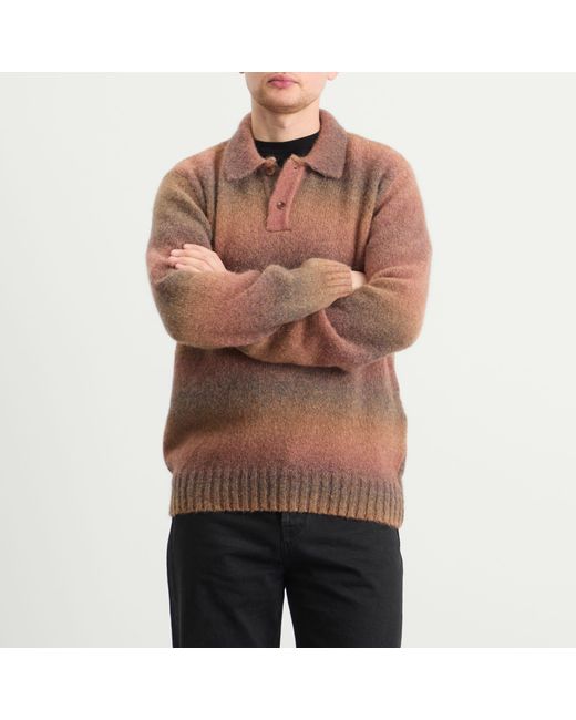 Palmes Brown Alpaca Long Sleeve Knit Polo for men