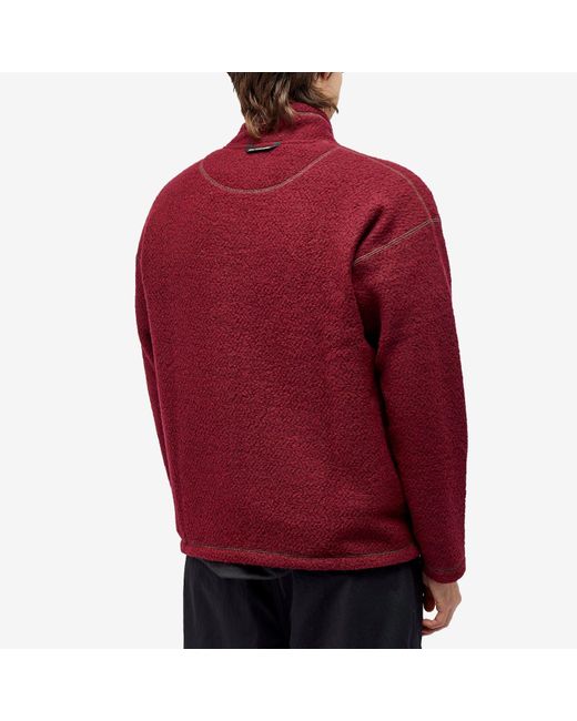 And Wander Red Re Wool Jacquard Zip Fleece Jacket for men