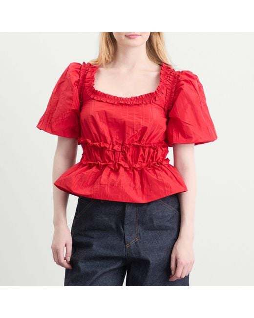 Damson Madder Red Everly Ruffle Blouse Tafetta