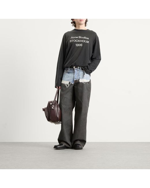 Acne Gray 1981 Trompe L'Oeil Pinstripe Print Jeans for men