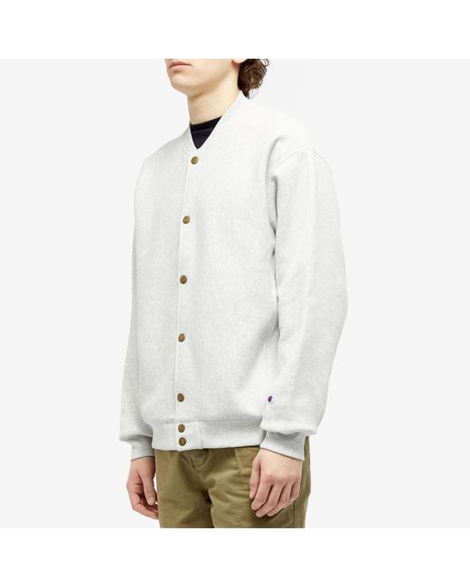 Champion White Snap Front Bomber Jacket Sweat for men