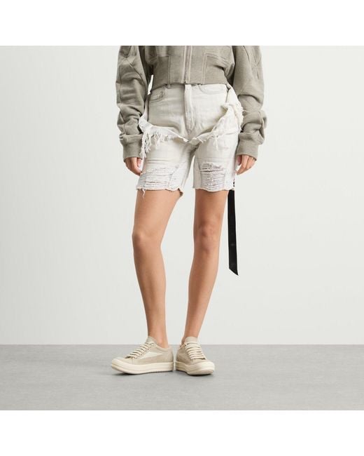 Rick Owens Natural Slivered Tight Cut Off Jean Shorts