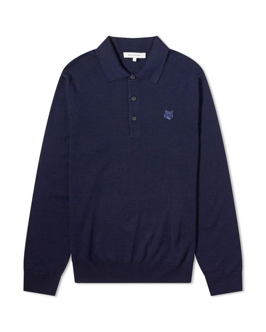 Maison Kitsuné Blue Bold Fox Head Patch Knitted Polo Shirt for men