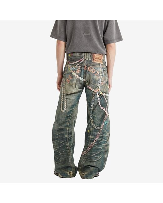 Acne Blue Trompe L'Oeil "Kawaii Keychains" Print Jeans for men