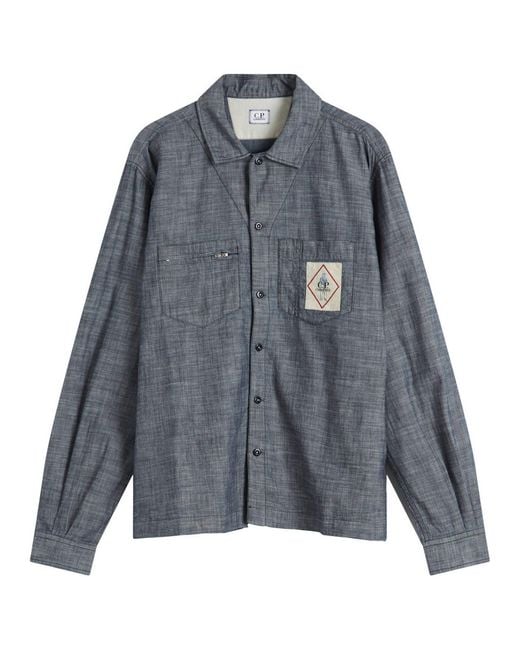 C P Company Gray Chambray Longsleeve Shirt for men
