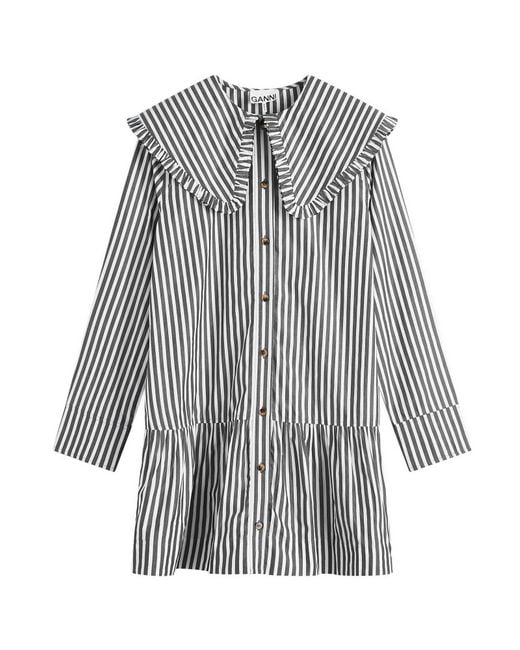 Ganni Gray Stripe Big Collar Mini Shirt Dress