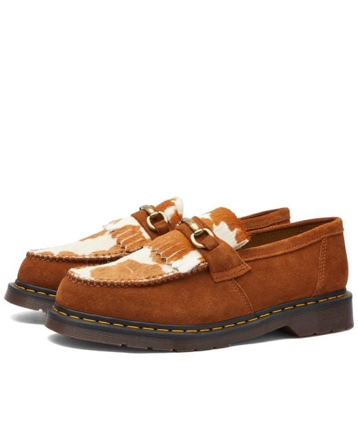 Dr. Martens Brown Adrian Snaffle Hair-on Cow Print Kiltie Loafers