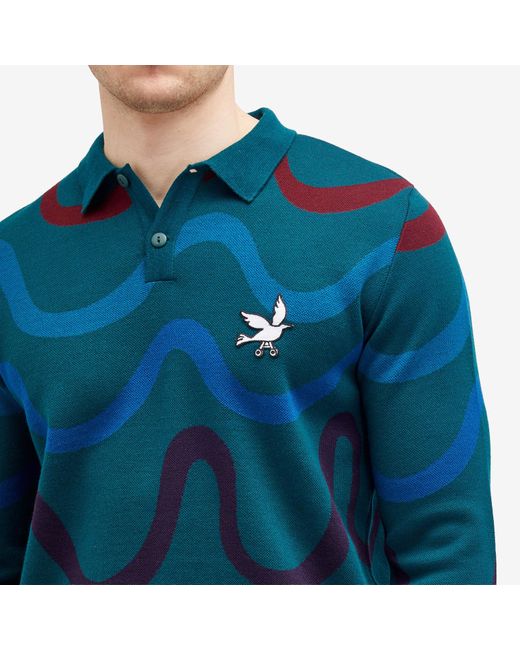 by Parra Blue Colored Soundwave Knitted Polo for men
