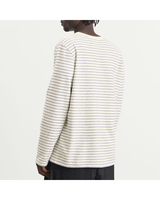 Folk White Long Sleeve Textured Stripe T-Shirt for men