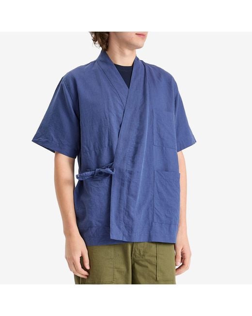 Universal Works Blue Linen Cotton Kyoto Work Shirt for men