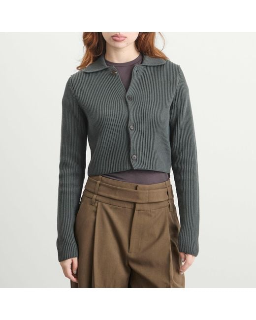 Auralee Green Crop Knit Shirt Cardigan