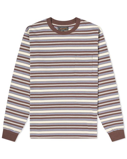 Beams Plus Brown Long Sleeve Multi Stripe Pocket T-Shirt for men