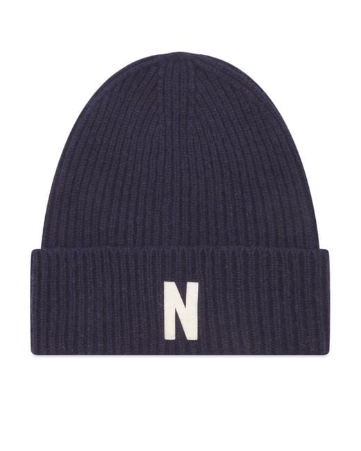 Norse Projects Blue N Logo Beanie for men