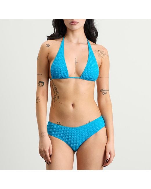 Fruity Booty Blue Seersucker Halter Bikini Top