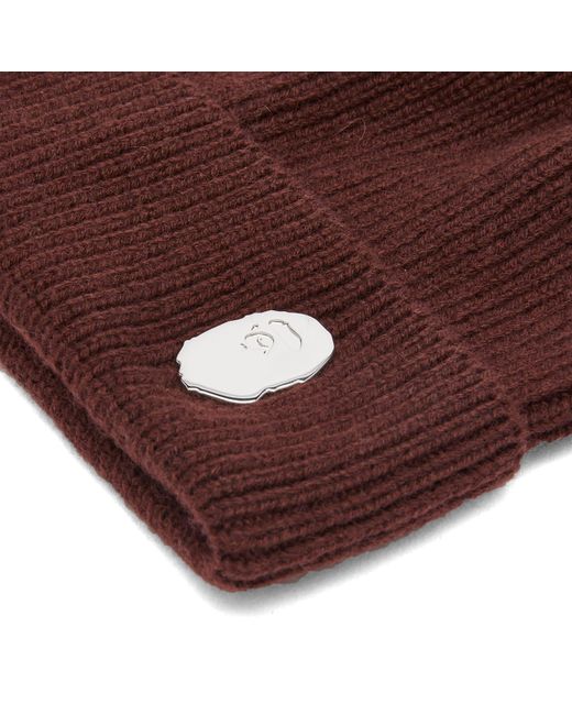 A Bathing Ape Brown One Point Knitted Beanie Hat for men