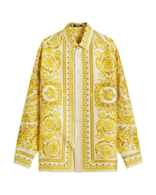 Versace Yellow Baroque Silk Vacation Shirt for men