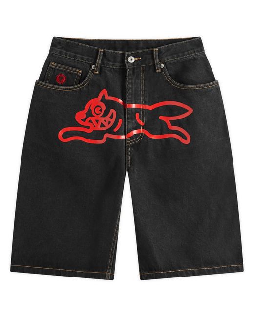ICECREAM Black Running Dog Denim Shorts for men