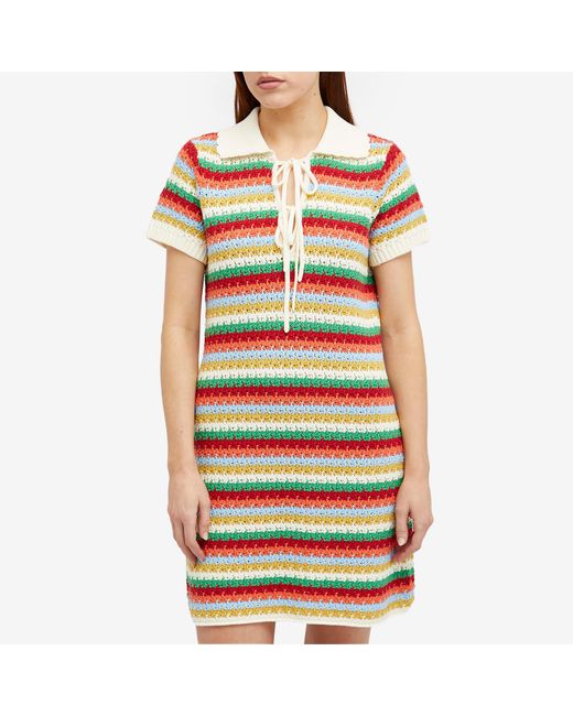 Kitri Yellow Ridley Multi Striped Crochet Knit Mini Dress
