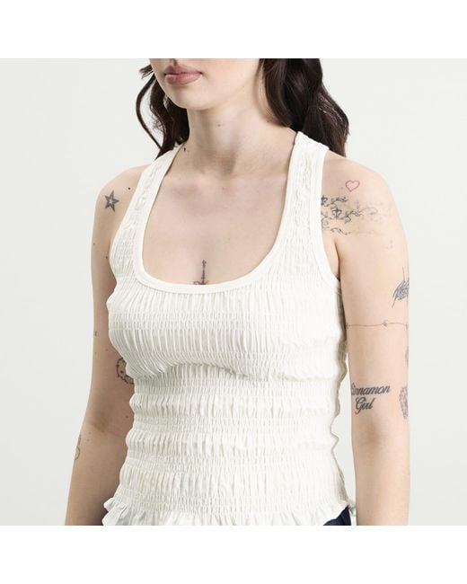 Peachy Den White Deba Shirred Tank