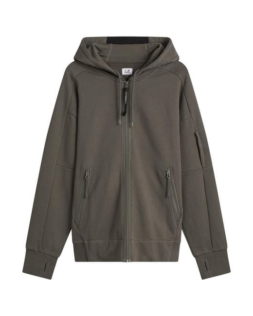 C P Company Gray Diagonal Raised Fleece Hooded Lens Sweatshirt for men