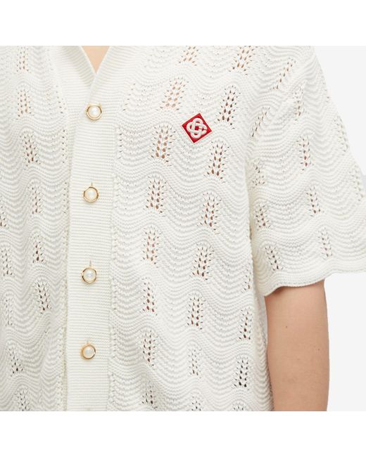 Casablancabrand White Wave Knit Short Sleeve Shirt for men