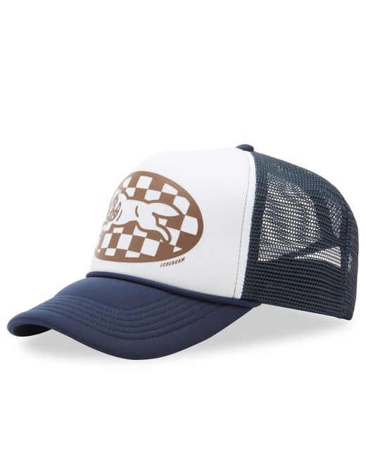 ICECREAM Blue Checker Running Dog Trucker Cap for men