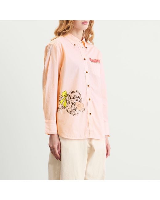 Ganni Pink Stripe Cotton Oversized Shirt