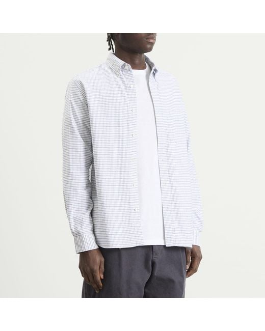 Beams Plus White Tattersall Check Button Down Oxford Shirt for men
