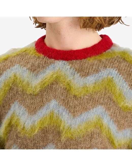 Brain Dead Green Zig Zag Boxy Knit Jumper for men