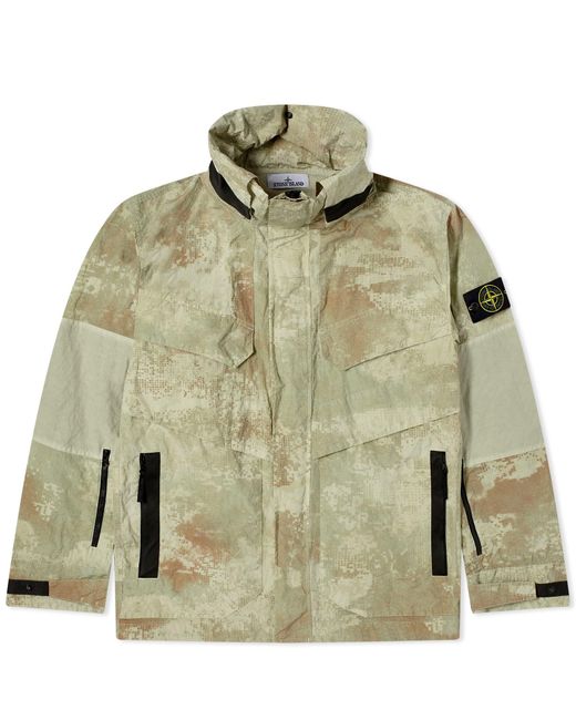Stone Island Green Grid Camo Hooded Jacket for men