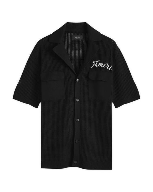 Amiri Black Short Sleeve Mesh Polo for men