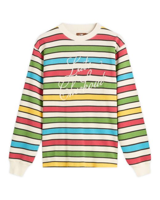 Late Checkout Green Script Waffle L/S T-Shirt for men