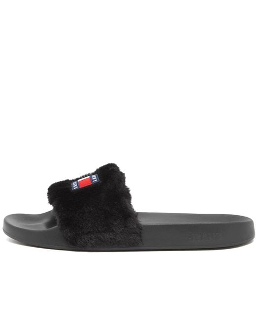 Tommy Hilfiger Faux Fur Pool Slide in Black Lyst UK