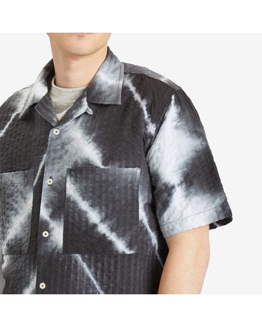Universal Works Black Tie Dye Seersucker Camp Shirt for men